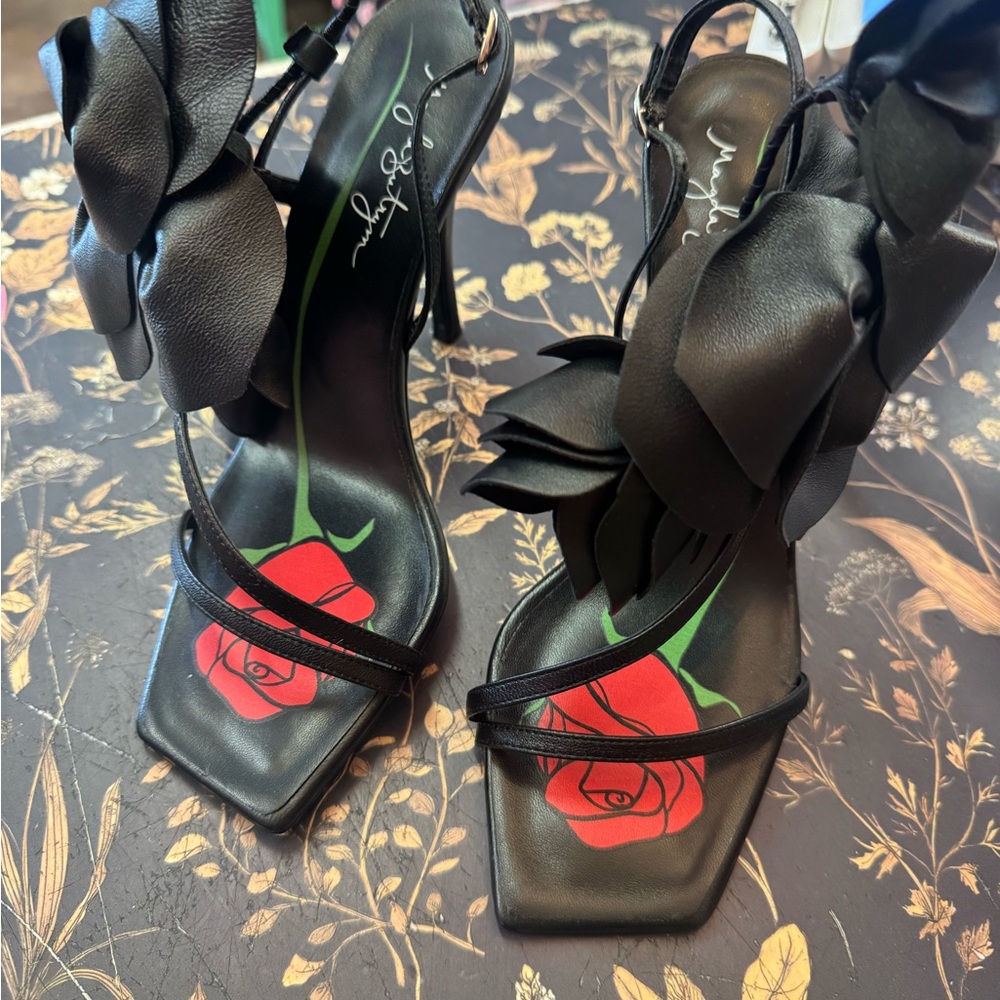 Magda Butrym Slingback Heeled Sandals with Red Rose Detail 37